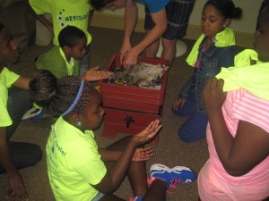 New second session students make friends from  our worm compost